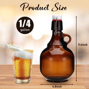 4 pcs 34 oz bia chai thủy tinh màu hổ phách chai gallon lọ thủy tinh với nắp kính gallon jugs growlers cho bia Soda Cider rượu - Product Image 2