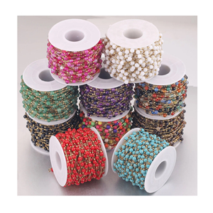 Chaîne en acier inoxydable plaqué or PVD avec perles rondes en pierres semi-précieuses naturelles espacées pour bracelet et collier DIY - Product Image 1