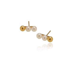 Pendientes Pequeños de Estilo Clásico para Niñas con Pequeñas Perlas de Imitación, Cuentas Doradas Simples, Acero Inoxidable, Joyería de Oro de 18K Resistente al Deslustre - Product Image 4