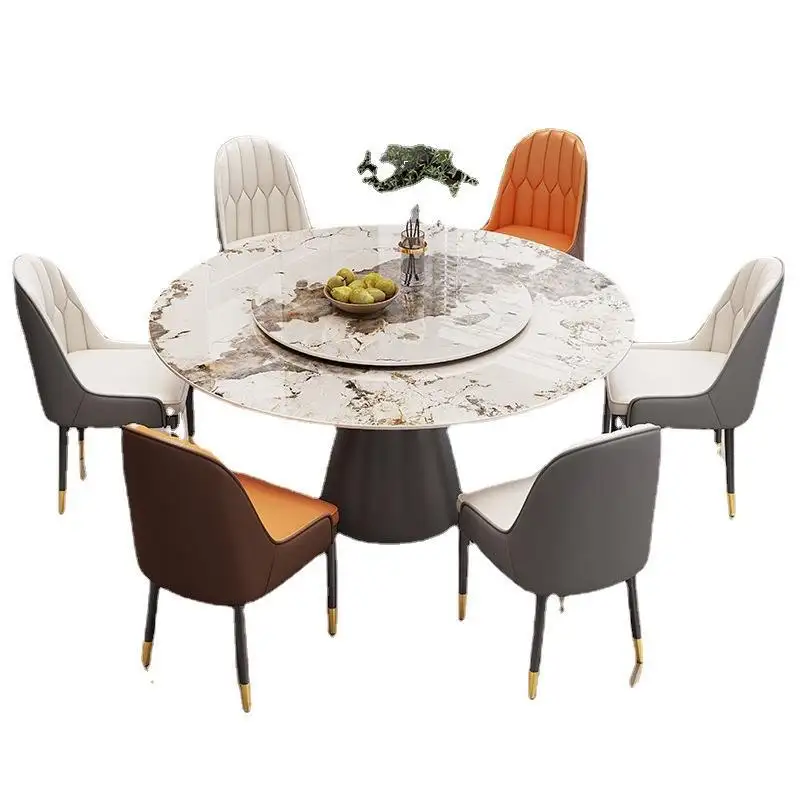 Desain baru dasar baja tahan karat Modern meja kopi ruang tamu meja teh bulat batu marmer meja makan bulat