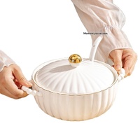 Ensemble cadeau de 8 pièces, ensemble de pot à soupe et de bols en céramique minimaliste nordique avec incrustations dorées, avec couvercle, vaisselle pour usage hôtelier