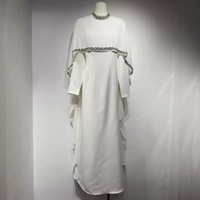 Gaun Muslim Wanita Mewah Model Jubah Poliester Warna Solid Berhias Logo Berlian Elegan, Gaun Malam High End Fashion