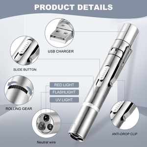 <b>Cat</b> Laser <b>Toy</b> USB Rechargeable Stainless Steel Pen Shape <b>Interactive</b> Multi-functional Teaser for <b>Cats</b> - Product Image 2