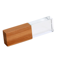 Crystal Clear Flash Drive 64GB Wooden Pen Drive LED Light Memory Stick Thumb Drive USB Wedding Photos Box Data Storage Gift