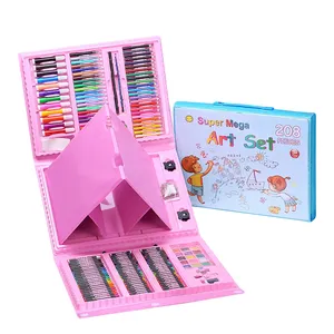 Tidak Beracun Anak-anak Plastik Kasus Pena Cat Air Pensil Warna Perlengkapan Seni Set, Set De Arte 208 PCS, Lukisan Seni Alat Tulis Set