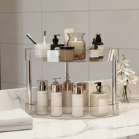 Étagère de salle de bain moderne de luxe transparente à 2 niveaux, durable et étanche, sans perçage, pour comptoir de toilettes et meuble-lavabo domestique
