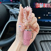 Porte-clés mini-gobelet à strass scintillants, breloque de sac perlée en cristal, porte-clés de voiture, pendentif de sac à main tendance, cadeau pour femmes et filles, vente en gros