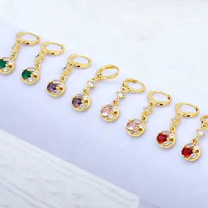 24K Gold Plated Brass Post Light weight Drop/Dangle Huggie Earrings for Women CZ Dainty Earrings