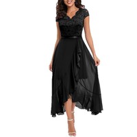 Nouvelle Robe de Soirée d'Été Européenne et Américaine en Cachemire Maxi, Coupe Trapèze, Col en V, Dentelle et Maille, Séchage Rapide
