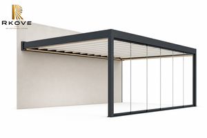 Pérgola Bioclimática Inteligente RKOV de Montaje en Pared, Puerta Corredera de Vidrio, Techo con Persianas Motorizadas Giratorias, Tamaño Personalizado 4x6m, Aluminio, Patio - Product Image 5