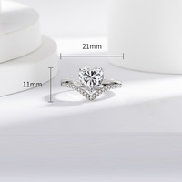 Bague tendance pour femme, plaquée argent, avec double cœur en zircon, ajustable