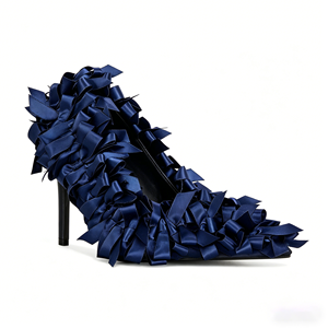 Woman Shoe Factory <strong>Navy</strong> Blue Satin Petal Embellished <strong>Pumps</strong> <strong>Women</strong> Pointed Toe Stiletto Evening Heels Dress Shoes - Product Image 2