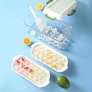 Ronde Ice Cube Tray Met Deksel Ice Ball Maker Mold Voor Vriezer Met Container Mini Cirkel Ijsbakje Maken 38Pcs Bol