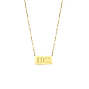 fine jewellery simple stainless steel rectangle pendant 11 11 angel plated 18K gold number necklace