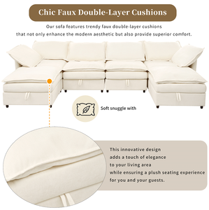 โซฟาเบดแบบโมดูลาร์ 6 ชิ้น Mirod Versatile พร้อมที่เก็บของ, เบาะรองนั่งสองชั้นแบบหนังเทียมทันสมัย, ดีไซน์ที่สะดวกสบายและทนทาน - Product Image 4