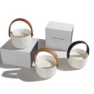 Bougies parfumées en cire <span class=keywords><strong>de</strong></span> soja sans fumée avec poignée en cuir, design <span class=keywords><strong>de</strong></span> luxe personnalisé, vente en gros - Product Image 1