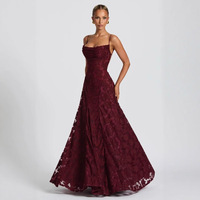Robe longue sexy et élégante, taille empire, grande taille, dos nu, à bretelles, avec fente, silhouette trapèze simple, pour l'hiver, ODM OEM