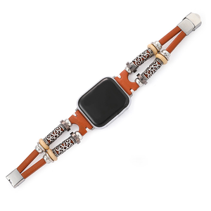 Pulsera de cuero retro hecha a mano para <span class=keywords><strong>Apple</strong></span> <span class=keywords><strong>Watch</strong></span> <span class=keywords><strong>Series</strong></span> 8 9 <span class=keywords><strong>7</strong></span> 6 5 4 3 SE, banda de metal de cuero de lujo para <span class=keywords><strong>hombre</strong></span> y mujer - Product Image 5