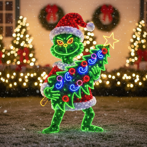Luci Natalizie a Forma di Grinch in Acciaio, Decorazione da Giardino a Grandezza Naturale con LED, Grande Volto del Grinch Animato con Luci - Product Image 2