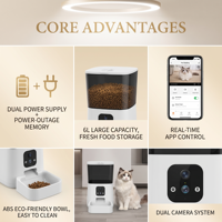 Distributeur automatique intelligent 6L pour animaux de compagnie, étanche, en plastique, avec caméra vidéo, contrôle par application, enregistrement personnalisé et double alimentation