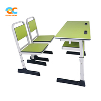 Ensemble bureau et chaise double réglables en hauteur pour étudiants, directement de l'usine, avec cadre métallique et rangement intégré, mobilier de classe durable