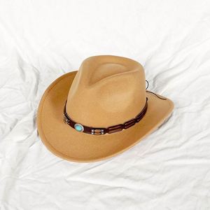 Chapeaux de cowboy occidentaux pour femmes, nouvelle collection 2024, style européen et américain, avec ceinture ornée de perles en bois, pour fêtes, voyages et usage quotidien, vente en gros - Product Image 1