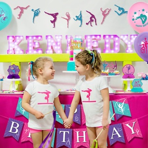 Décorations de fête sur le thème de la gymnastique Nicro : Topper de gâteau Princesse, Bannière, Décoration murale Joyeux Anniversaire pour Bébé Fille - Product Image 5