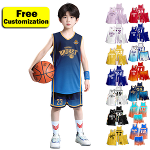 Benutzer definierte LOGO Muster & Zahlen Basketball Uniform Set für Studenten Kinder Atmungsaktive Hochela stizität Schnellt rockn endes Basketball trikot - Product Image 1