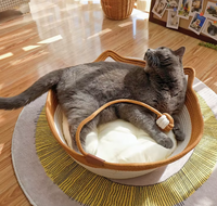 Panier pour chat tissé à la main confortable, lit pour animaux de compagnie, panier pliable doux pour chien et chat, maison de sommeil respirante et durable pour animaux de compagnie avec balle de jeu