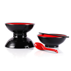 Set di 48 grandi ciotole di cereali con zuppa di melamina e cucchiai di 7.7 Dia rosso e nero "X H 2.8" pollici 35 once - Product Image 4