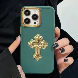 2024 trendy fashion luxury multi color 3D electroplated golden cross design mobile phone case for iphone 15 14 13 12 11 pro max