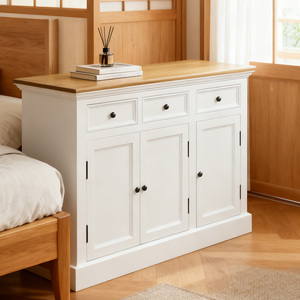 Coffre moderne blanc à <span class=keywords><strong>3</strong></span> <span class=keywords><strong>tiroirs</strong></span> avec dessus en bois Armoire de rangement <span class=keywords><strong>scandinave</strong></span> pour entrée de chambre à coucher - Product Image 2