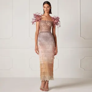 फैशन फेदर ग्रेडिएंट कलर मरमेड अरब हॉलो आउट पार्टी प्रोम इवनिंग ड्रेस जेन्सेम्बर SCZ060-1