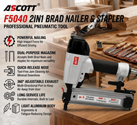 Clavadora Neumática de Doble Función ASCOTT F5040 de Aluminio, Herramienta de Fijación para Muebles, Pistola de Clavos Neumática para Acabados, Unión de Madera