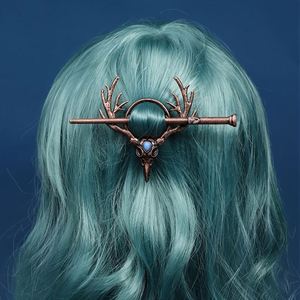 Horquillas para el Cabello Estilo Gótico Vintage con Diseño de Calavera, Piedra Lunar y Asta de Ciervo, Pinzas para el Cabello Estilo Vikingo - Product Image 1