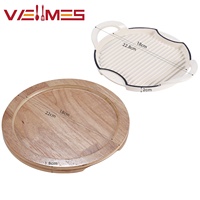 Poêle à griller ronde en fonte émaillée, double poignée, antiadhésive, avec plateau en bois pour cuisson domestique, gaz et induction