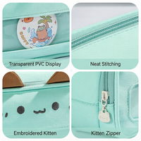 Trousse à crayons transparente grande capacité avec oreilles de chat 3D, motif chaton menthe mignon, pour étudiantes
