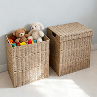 Panier à linge avec couvercle, grande capacité, panier de rangement en rotin avec doublure et poignées, panier à vêtements décoratif pour chambre à coucher, jouets