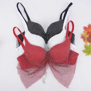 Everyday Push-Up Dance Bra with Quick Dry Knitted Underwire Adjustable Straps and Rhinestones Solid Pattern for Adults