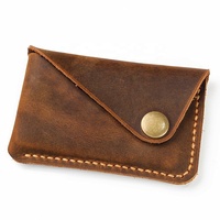 Dompet Kartu Kredit Kulit Asli Pria, Tipis, Kantong Depan, Penutup Jepret, Tempat Kartu Bisnis, Minimalis