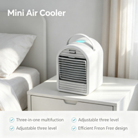 Mini Raffrescatore d'Aria da Tavolo Elettrico Portatile con Serbatoio d'Acqua da 700ml, Umidificatore con Cubetti di Ghiaccio, Ventilatore per Uso Domestico e Alberghiero