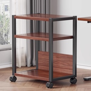 Carrito de almacenamiento para oficina, estructura metálica con tapa de madera de 3 niveles y ruedas para organizar libros y electrónicos - Product Image 1
