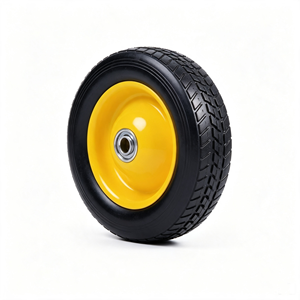 8x2.2 In Flat Free Solid Rubber <b>Wheel</b> Deep Tread Yellow Powder Coated Steel Rim <b>Wheel</b> for Hand Truck Garden Trolley Utility Cart - Product Image 1