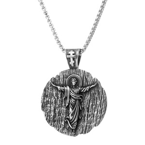 yunnique Stainless Steel Round Pendant Jesus Christ <b>Cross</b> Design Unisex Necklace Fashion Jewelry - Product Image 5