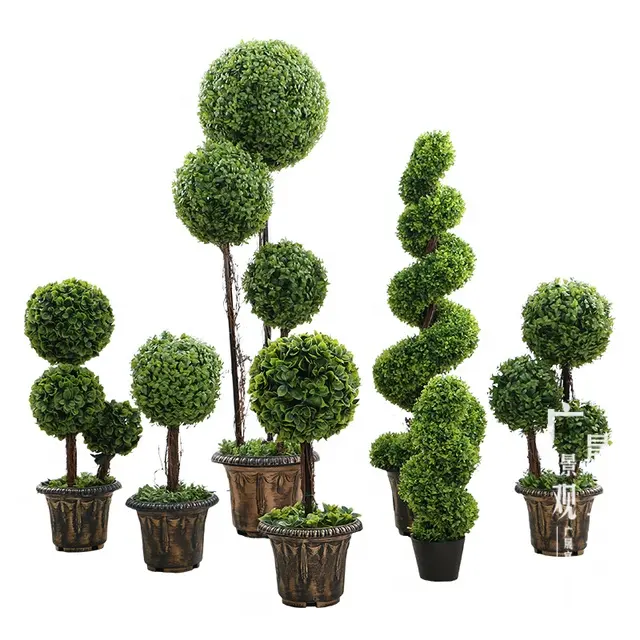 40-150センチメートルAnti-UV Artificial Boxwood Triplicate Ball WreathとSpiral Grass Plant Topiary Bonsai Tree