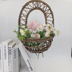 2024 elegante cesta de ratán de Pascua tejida a mano encantador arreglo Floral rústico para decoración del hogar y eventos especiales