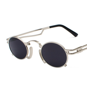 Maidis Round Metal Sunglasses Blue Mirror Lens UV400 Unisex Street Style Travel Glasses - Product Image 4