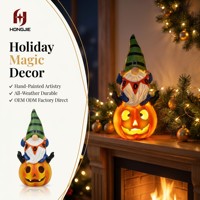 Gnome de Noël sur décoration citrouille, citrouille lumineuse à piles pour la décoration de cheminée des fêtes, statue cadeau peinte à la main