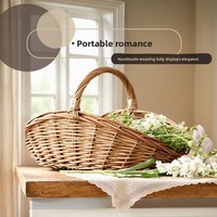 Grand panier de rangement ovale en osier, style pastoral, avec poignées, idéal pour pique-nique, courses ou comme panier à fleurs de Noël