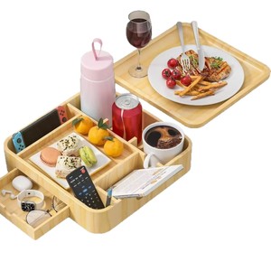 Wooden Sofa <b>Tray</b> With Drawer 4 7 Compartments Rectangle <b>Storage</b> Box For Snacks Desserts Breakfast Hotel Use - Product Image 5